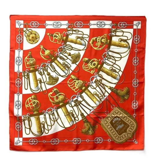 HERMES Carre90 Cliquetis tick sword pattern Scarf silk Orange Unused - Picture 1 of 12